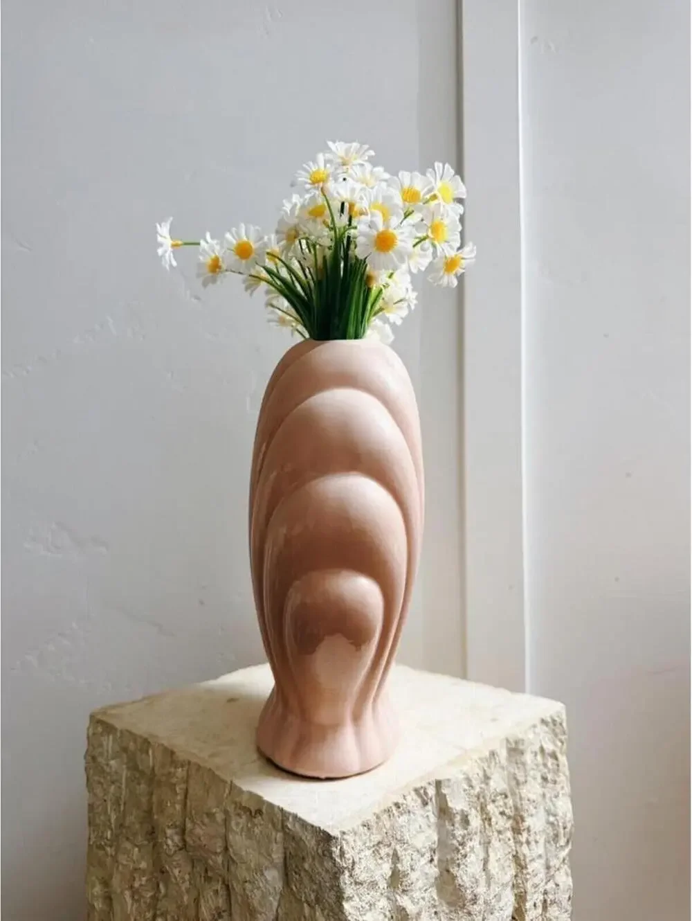 (RF) Vintage Pink Coral Shell Planter Ceramic Seashell Vase Coastal Beach Decor